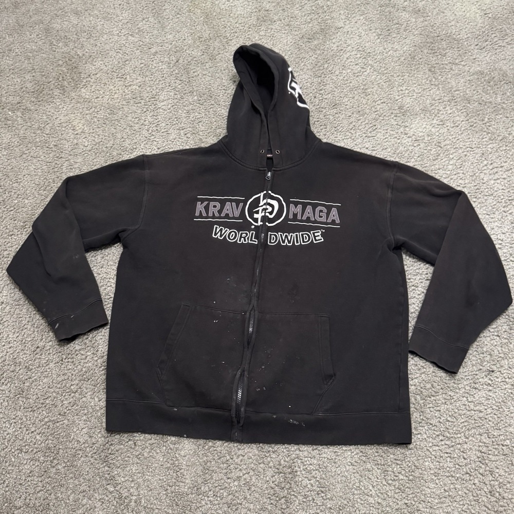 Krav Maga Worldwide Black Hoodie Zip Hooded Sweatshirt, XXL